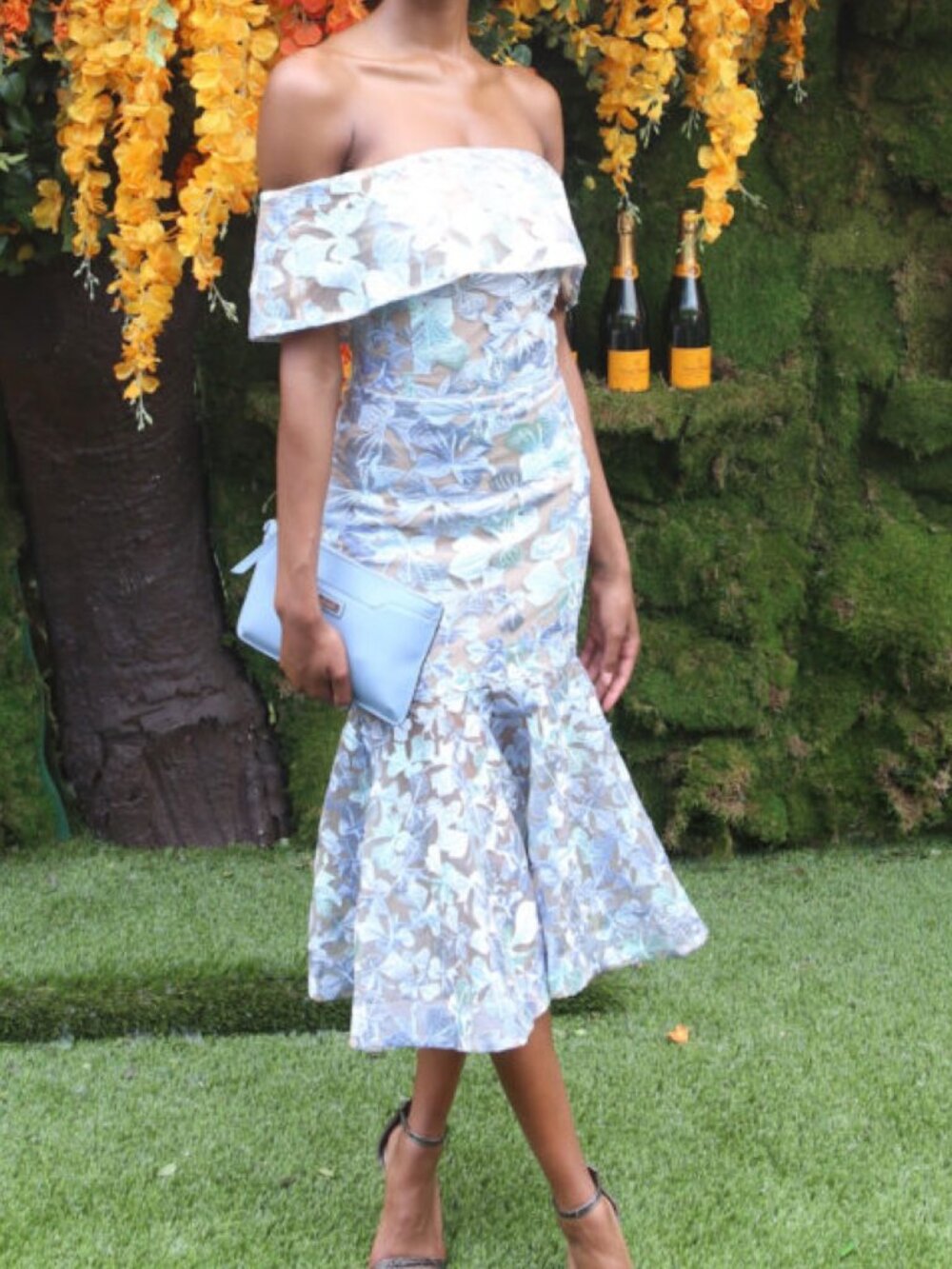 Bronx & Banco Butterfly Embroidered Off The Shoulder Mermaid Dress